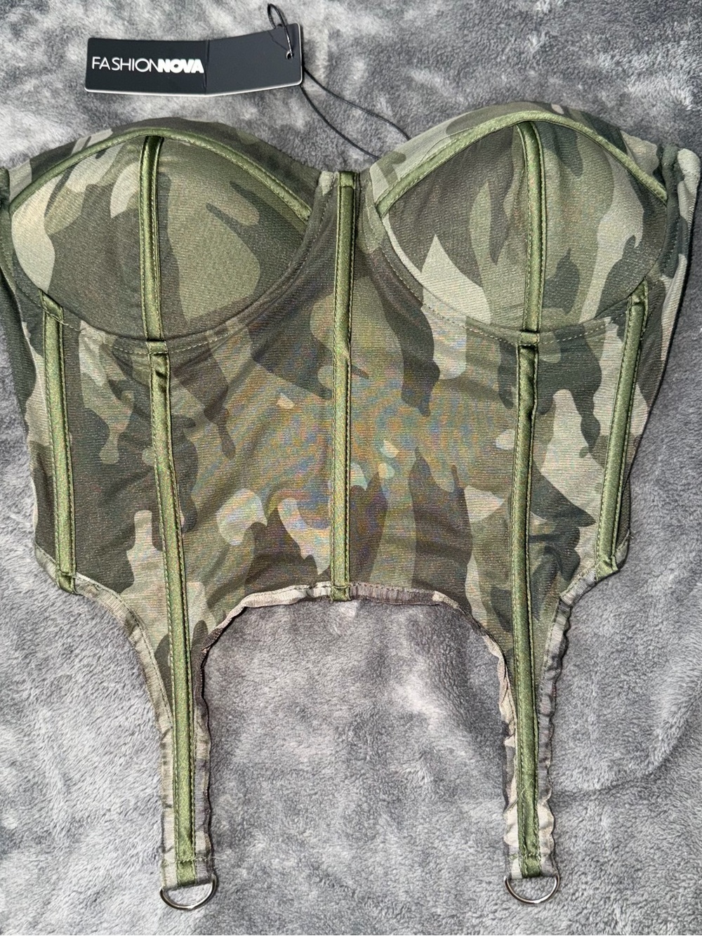 Fashion Nova Green Camo Bustier Top
